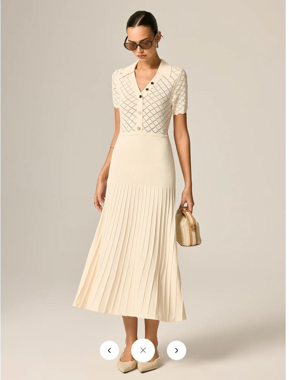 NWT Commense Polo Collar Hollow Knit Pleated Maxi Dress Sz S